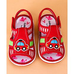 Cute Walk by Babyhug Open Toe Sandals with Velcro Closure Car Patch -  Red