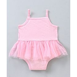 Babyhug 100% Cotton Singlet Sleeves Onesie Kitty Print with Net Detailing - Pink