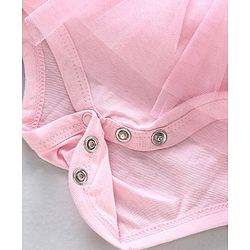 Babyhug 100% Cotton Singlet Sleeves Onesie Kitty Print with Net Detailing - Pink