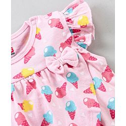 Babyhug 100% Cotton Short Sleeves Frock Style  Onesie Ice Cream Print - Pink