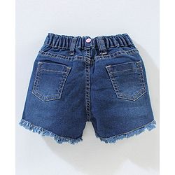 Babyhug Mid Thigh Washed & Embroidered Denim Shorts With Suspender - Blue