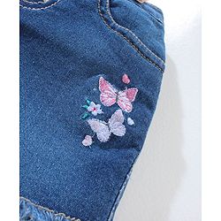 Babyhug Mid Thigh Washed & Embroidered Denim Shorts With Suspender - Blue