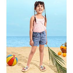 Babyhug Denim Shorts Flamingo Embroidery - Blue