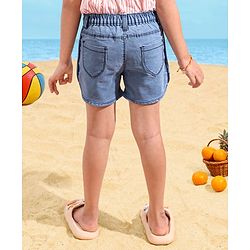 Babyhug Denim Shorts Flamingo Embroidery - Blue