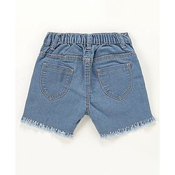 Babyhug Mid Thigh Washed & Embroidered Denim Shorts - Blue