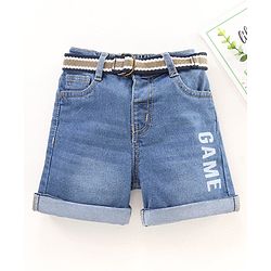 Babyhug Cotton Lycra Mid Thigh Length Denim Shorts Washed - Blue
