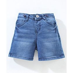 Babyhug Mid Thigh Washed Denim Shorts With Suspender - Blue