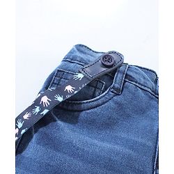Babyhug Mid Thigh Washed Denim Shorts With Suspender - Blue
