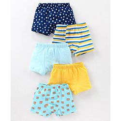 Babyhug 100% Cotton Striped & Star Printed Briefs Pack of 5 - Blue & Yellow