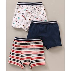 Babyhug 100% Cotton Striped Briefs Space Print Pack of 3 - White Navy