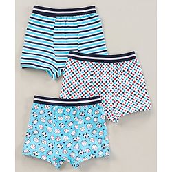 Babyhug 100% Cotton Knitted Briefs All Over Printed Pack of 3 - Blue