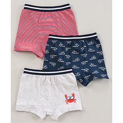 Babyhug 100% Cotton Knitted Briefs All Over Printed Pack of 3 - Blue Red White