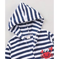 Babyhug Cotton Knit Hooded Bathrobe With Waist Belt Stripes - Blue