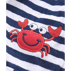 Babyhug Cotton Knit Hooded Bathrobe With Waist Belt Stripes - Blue