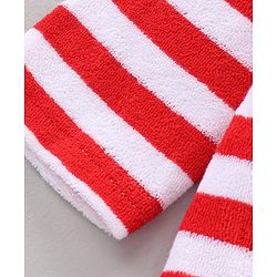 Babyhug Cotton Knit Hooded Bathrobe With Waist Belt Stripes - Red