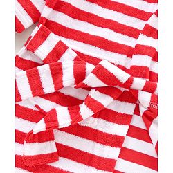 Babyhug Cotton Knit Hooded Bathrobe With Waist Belt Stripes - Red
