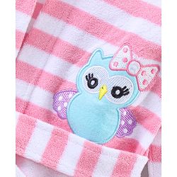 Babyhug 3/4th Sleeves Cotton Bathrobe Striped and Embroidered - Pink