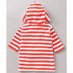 Babyhug Three Fourth Sleeves Hooded Bath Robe Striped and Embroidered - Orange