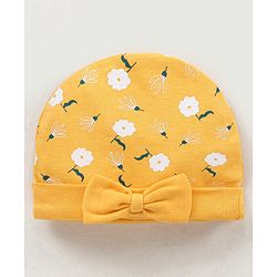 Babyhug 100% Cotton Cap Floral Print Yellow- Diameter 10.5 cm