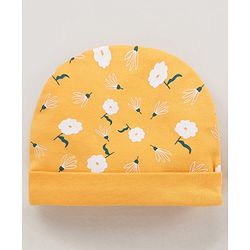 Babyhug 100% Cotton Cap Floral Print Yellow- Diameter 10.5 cm