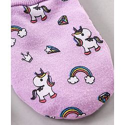 Babyhug 100% Cotton Cap Mittens & Booties Unicorn Print Purple- Diameter 11 cm