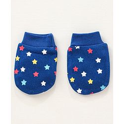 Babyhug 100% Cotton Mittens and Booties Set Star Print - Blue