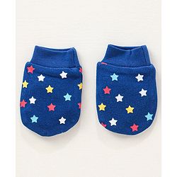 Babyhug 100% Cotton Mittens and Booties Set Star Print - Blue