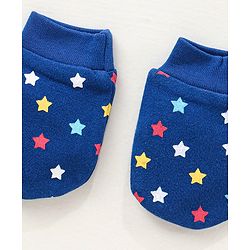 Babyhug 100% Cotton Mittens and Booties Set Star Print - Blue