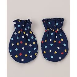 Babyhug 100% Cotton Mittens and Booties Set Star Print - Blue