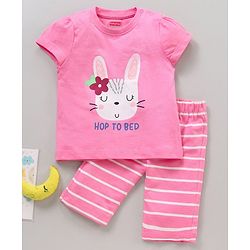 Babyhug Half Sleeves Top & Capri Set Bunny Print - Pink