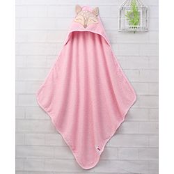 Babyhug Woven Terry Hooded Towel Dear Patch - Pink