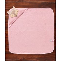 Babyhug Woven Terry Hooded Towel Dear Patch - Pink