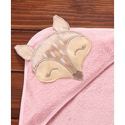 Babyhug Woven Terry Hooded Towel Dear Patch - Pink