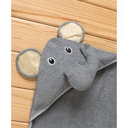 Babyhug Woven Terry Hooded Towel Elephant Patch - Grey