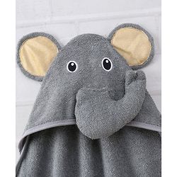Babyhug Woven Terry Hooded Towel Elephant Patch - Grey