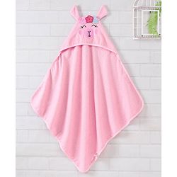 Babyhug Woven Terry Hooded Towel Animal Face Embroidery - Pink