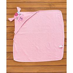 Babyhug Woven Terry Hooded Towel Animal Face Embroidery - Pink