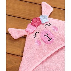 Babyhug Woven Terry Hooded Towel Animal Face Embroidery - Pink