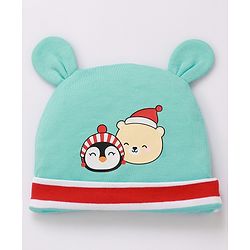 Babyhug 100% Cotton Cap Mittens & Booties Printed Blue- Diameter 9.5 cm