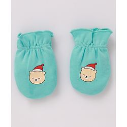 Babyhug 100% Cotton Cap Mittens & Booties Printed Blue- Diameter 9.5 cm