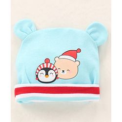 Babyhug 100% Cotton Cap Mittens & Booties Printed Blue- Diameter 9.5 cm