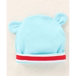 Babyhug 100% Cotton Cap Mittens & Booties Printed Blue- Diameter 9.5 cm
