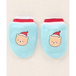 Babyhug 100% Cotton Cap Mittens & Booties Printed Blue- Diameter 9.5 cm