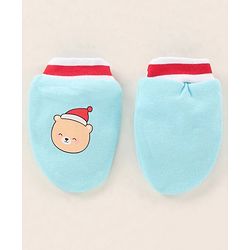 Babyhug 100% Cotton Cap Mittens & Booties Printed Blue- Diameter 9.5 cm