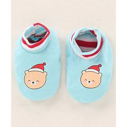 Babyhug 100% Cotton Cap Mittens & Booties Printed Blue- Diameter 9.5 cm