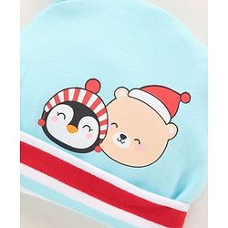 Babyhug 100% Cotton Cap Mittens & Booties Printed Blue- Diameter 9.5 cm
