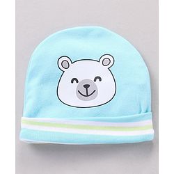 Babyhug 100% Cotton Cap Mitten Booties Set Bear Printed - Blue