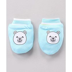 Babyhug 100% Cotton Cap Mitten Booties Set Bear Printed - Blue