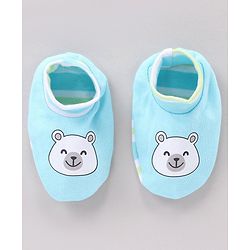 Babyhug 100% Cotton Cap Mitten Booties Set Bear Printed - Blue