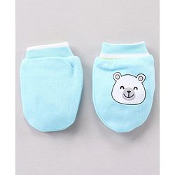 Babyhug 100% Cotton Cap Mitten Booties Set Bear Printed - Blue